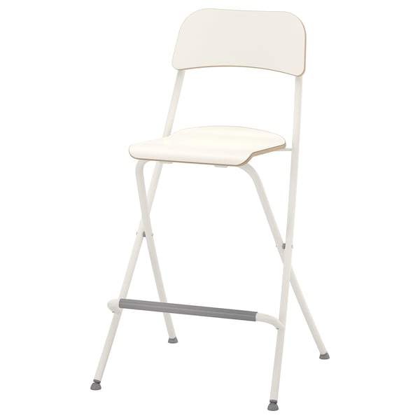 FRANKLIN Bar stool with backrest, foldable, white/white 63 cm