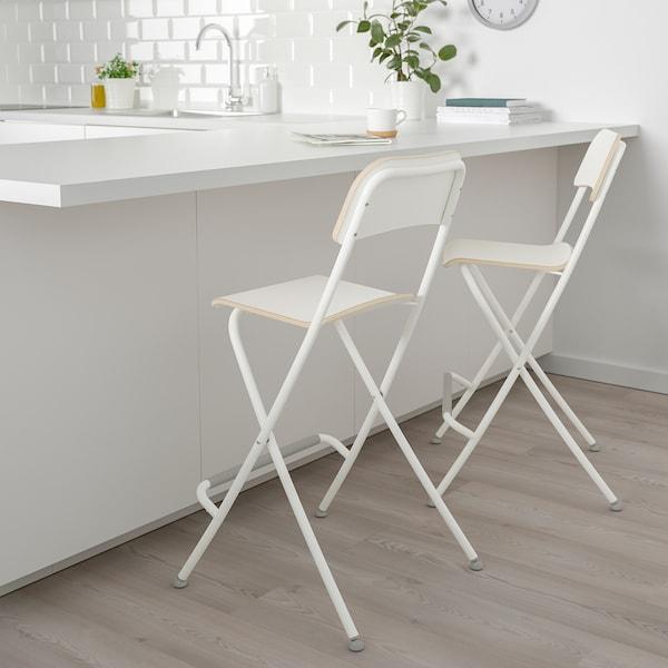 FRANKLIN Bar stool with backrest, foldable, white/white 63 cm