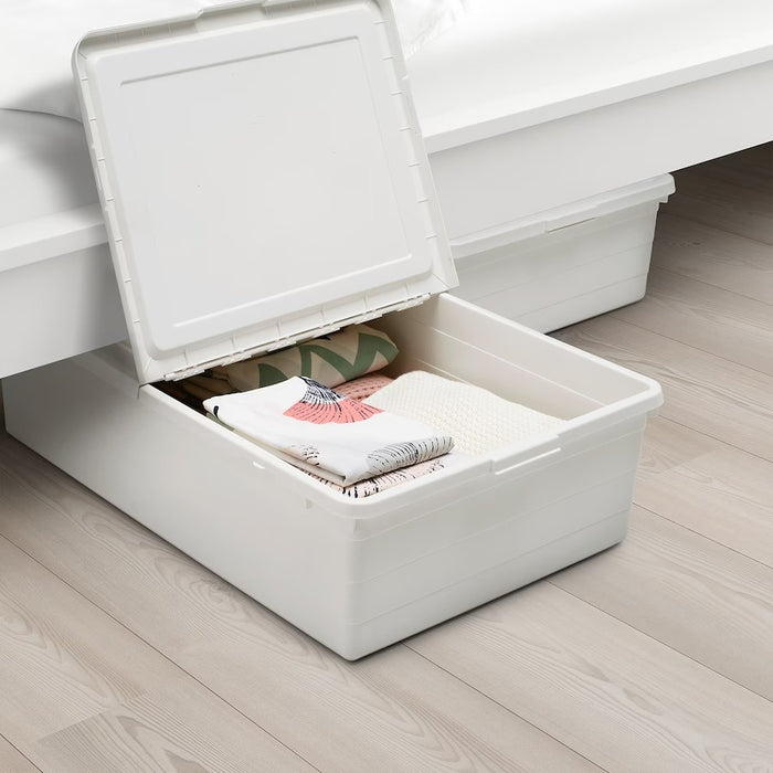 SOCKERBIT storage box with lid, white, 50x77x19 cm