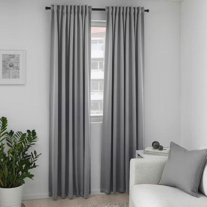 MAJGULL Block-out curtains, 1 pair, grey, 145x250 cm