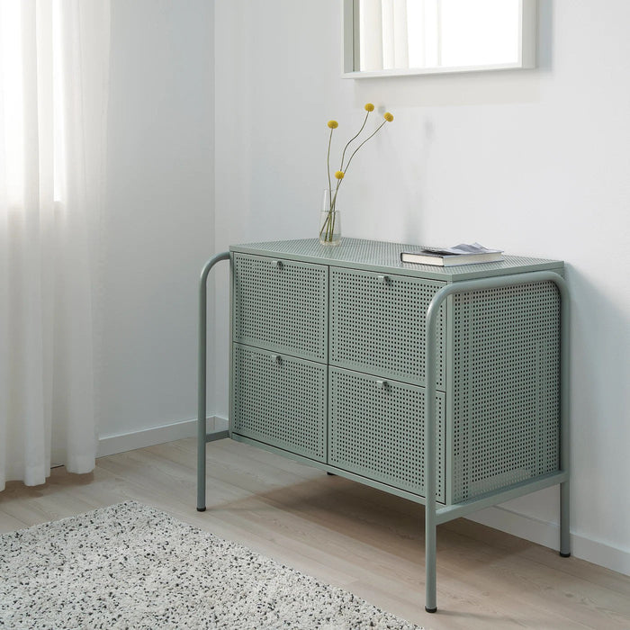 NIKKEBY chest of 4 drawers, grey-green, 84x70 cm