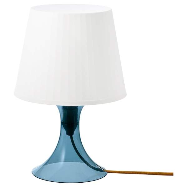 LAMPAN Table lamp, dark blue/white 29 cm