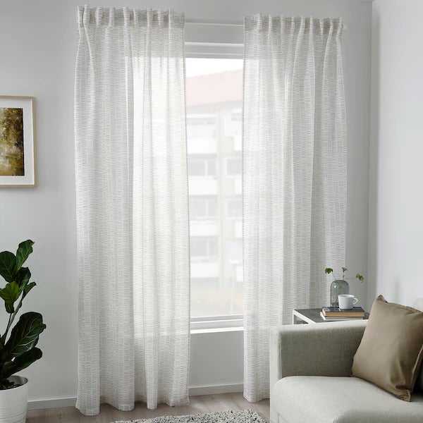 KLOVERALM curtains, 1 pair, white/beige, 145x250 cm