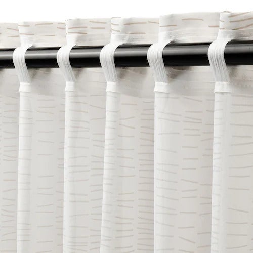 KLOVERALM curtains, 1 pair, white/beige, 145x250 cm