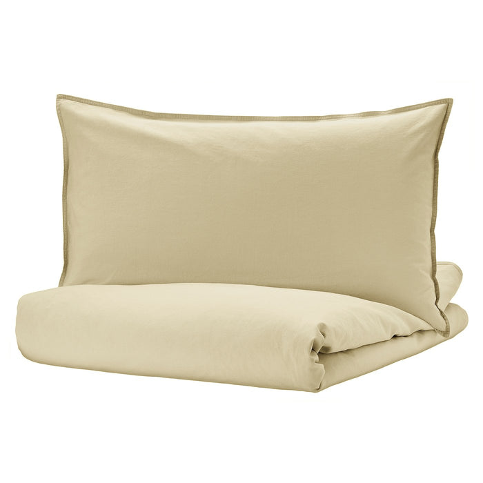 ANGSLILJA Duvet cover and 2 pillowcases, light beige-green 200x200/50x80 cm