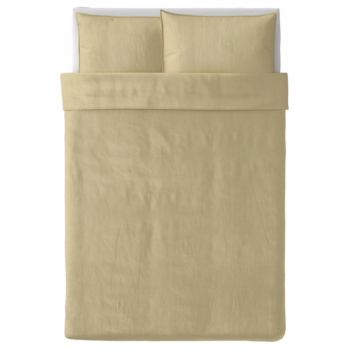 ANGSLILJA Duvet cover and 2 pillowcases, light beige-green 200x200/50x80 cm