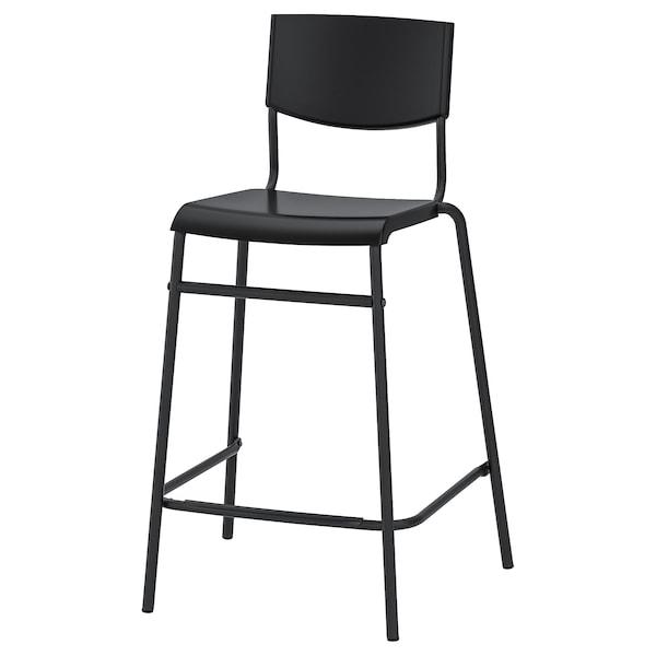 STIG Bar stool with backrest, black/black 63 cm