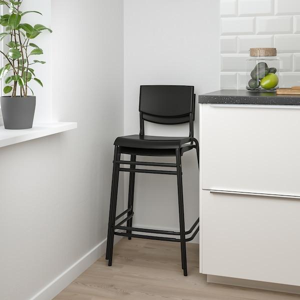 STIG Bar stool with backrest, black/black 63 cm