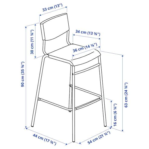 STIG Bar stool with backrest, black/black 63 cm