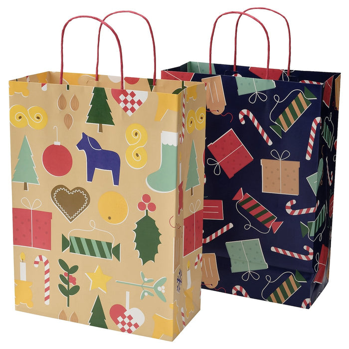 VINTER 2021 Gift bag, Christmas pattern beige/blue 26x35 cm