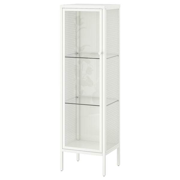 BAGGEBO cabinet with glass doors, metal/white, 34x30x116 cm