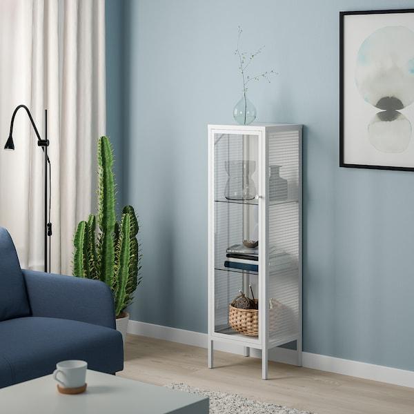 BAGGEBO cabinet with glass doors, metal/white, 34x30x116 cm