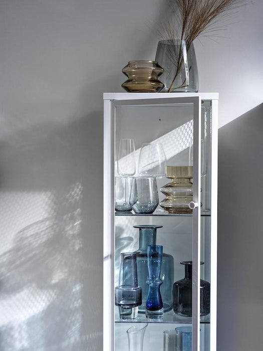 BAGGEBO cabinet with glass doors, metal/white, 34x30x116 cm