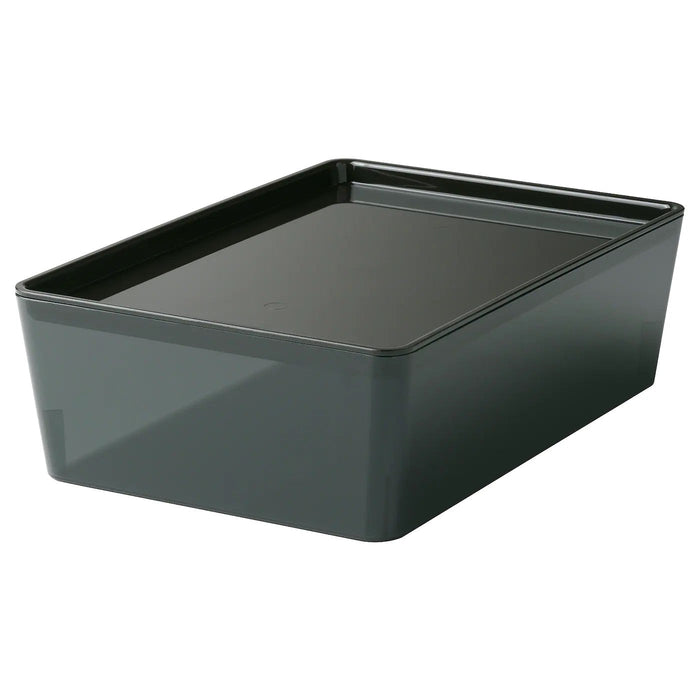 KUGGIS box with lid, transparent black, 18x26x8 cm