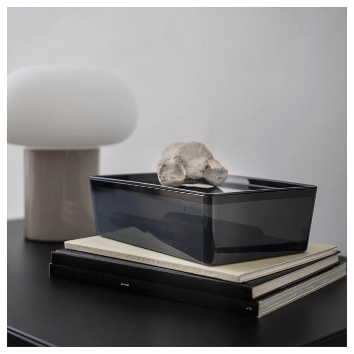 KUGGIS box with lid, transparent black, 18x26x8 cm