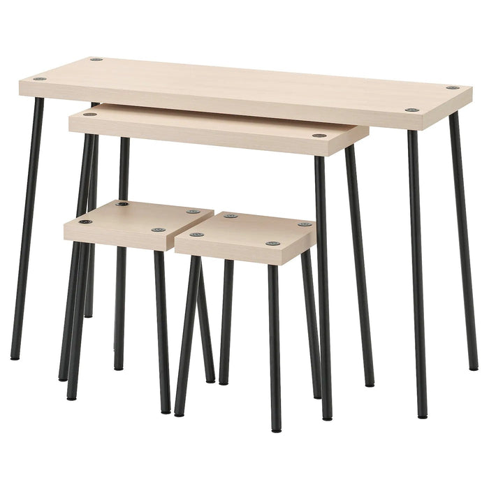 FRIDNAS Nesting tables with stools set of 4, black/birch effect