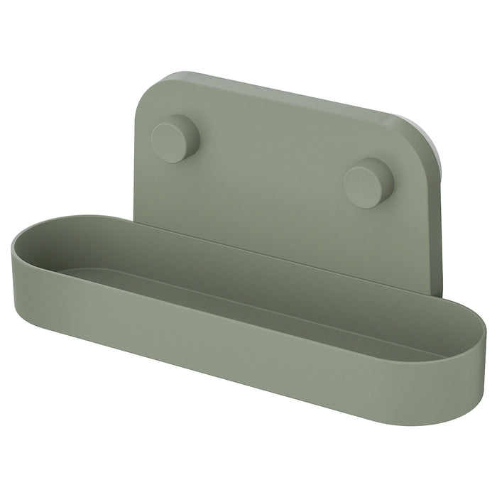 OBONAS Wall shelf with suction cup, grey-green, 28 cm