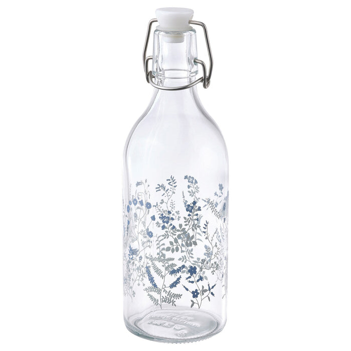 KORKEN Bottle with stopper, patterned/blue/green, 0.5 l