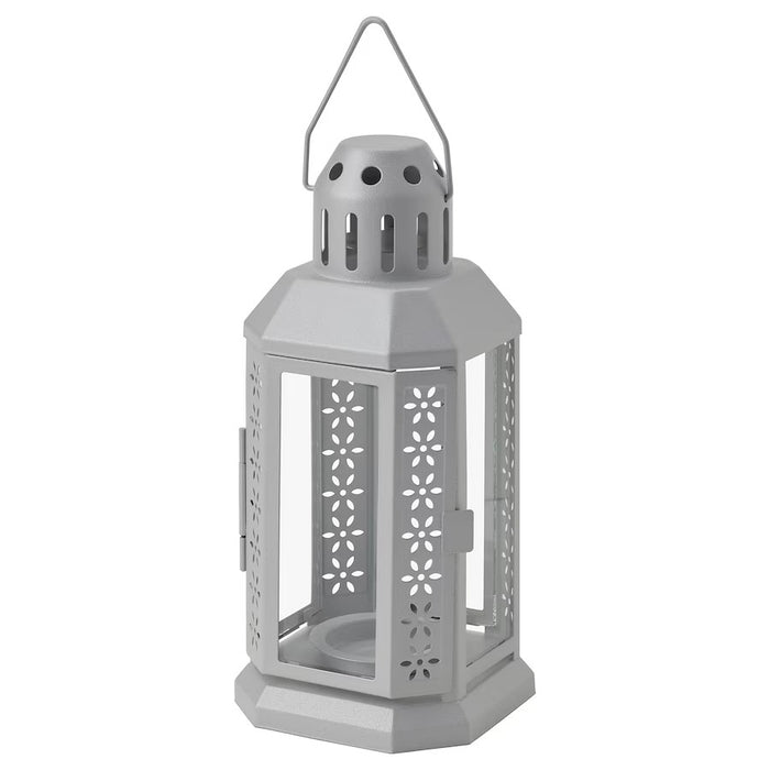 ENRUM lantern for tealight, silver-colour, 22 cm