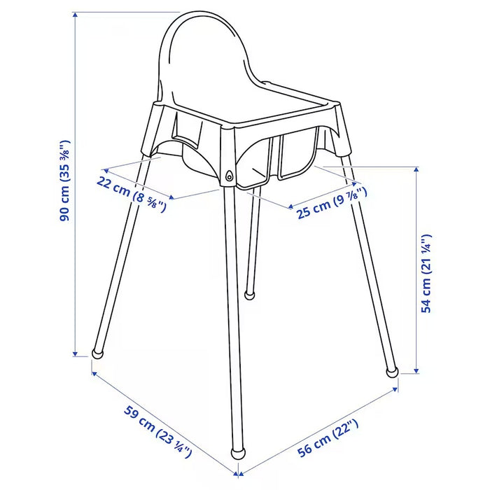 ANTILOP Highchair with safety belt, light blue