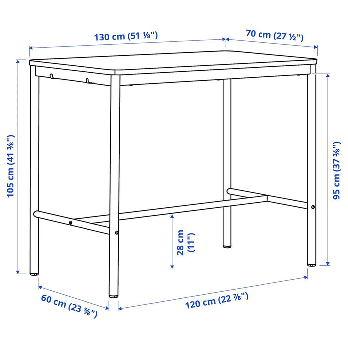 TOMMARYD Table, white, 130x70x105 cm