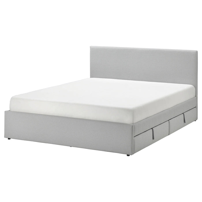 GLADSTAD Upholstered bed, 2 storage boxes, Kabusa light grey 150x200 cm