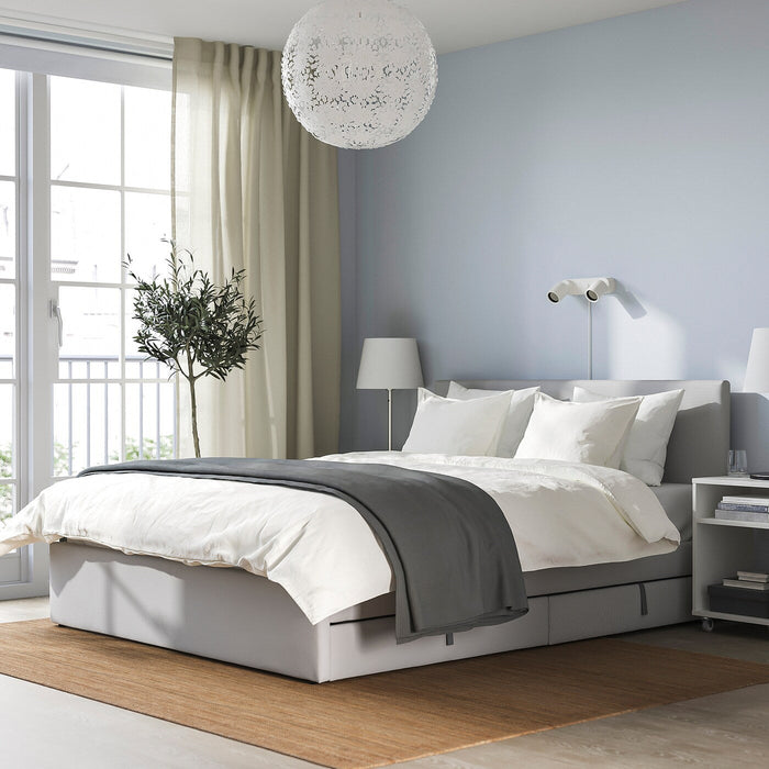 GLADSTAD Upholstered bed, 2 storage boxes, Kabusa light grey 150x200 cm