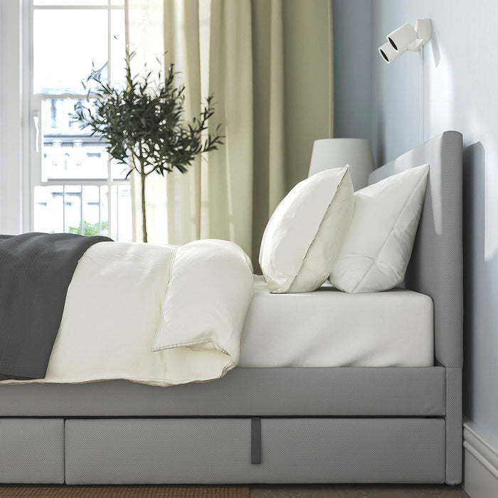 GLADSTAD Upholstered bed, 2 storage boxes, Kabusa light grey 150x200 cm