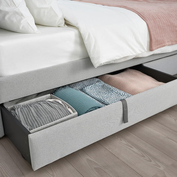 GLADSTAD Upholstered bed, 2 storage boxes, Kabusa light grey 150x200 cm