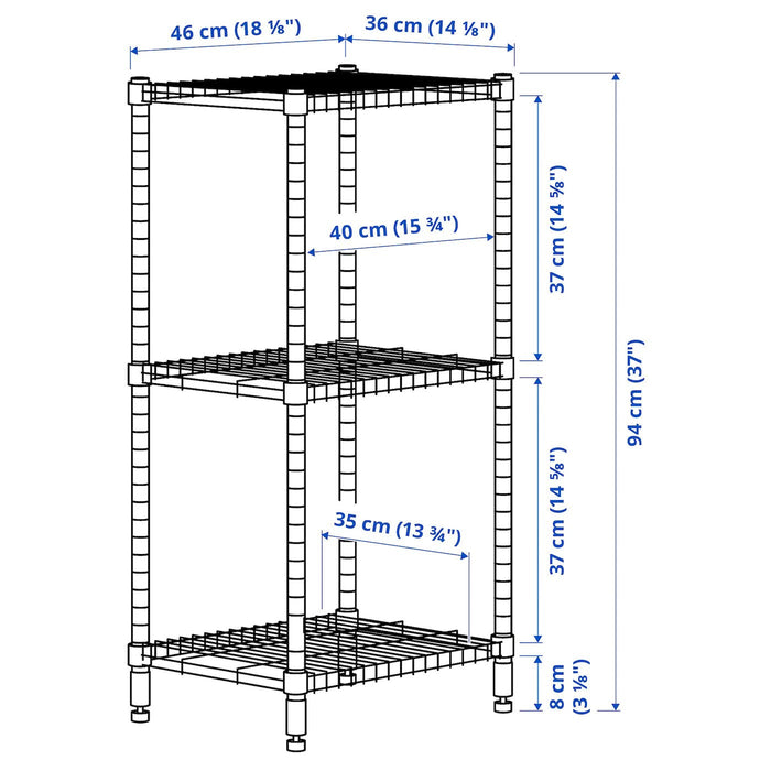 OMAR Shelving unit, galvanised, 46x36x94 cm