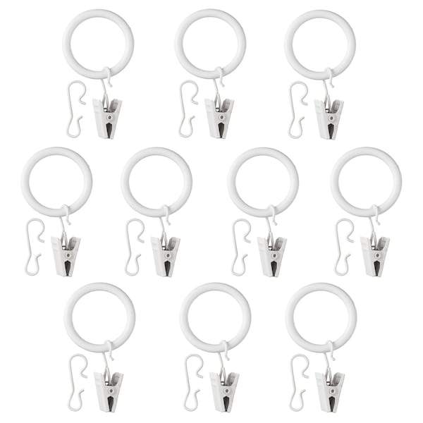 SYRLIG Curtain ring with clip and hook, white 25 mm