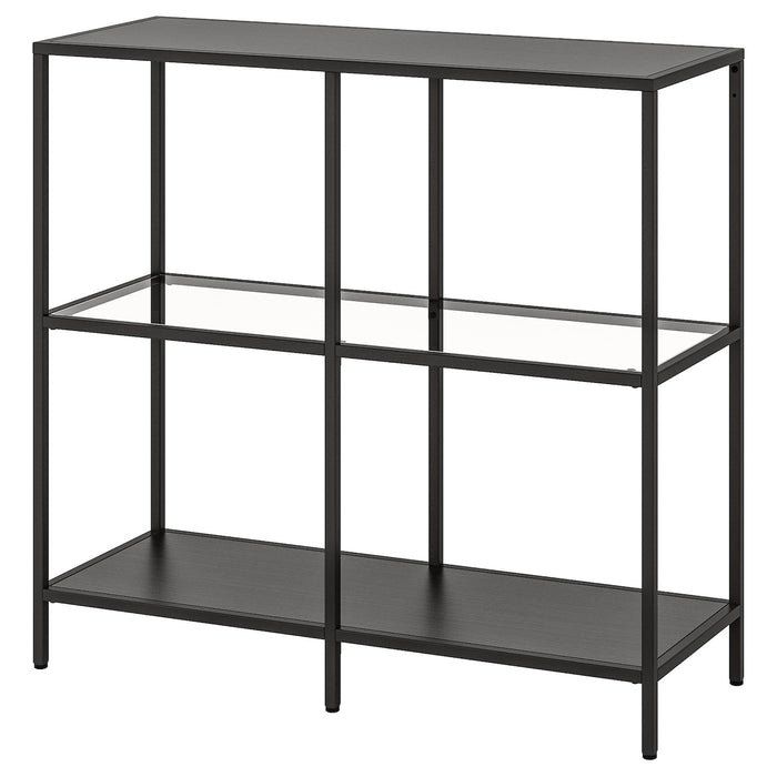 VITTSJO Shelving unit, black-brown/glass 100x93 cm