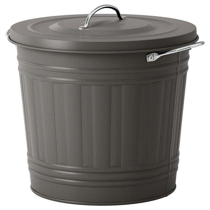 KNODD Bin with lid, grey 16 l