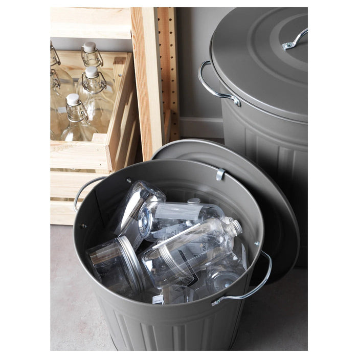 KNODD Bin with lid, grey 16 l