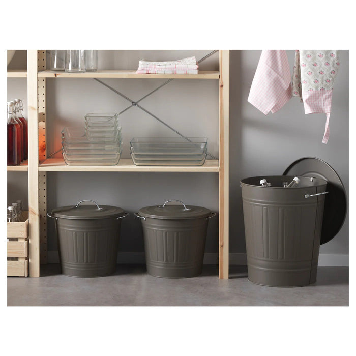 KNODD Bin with lid, grey 16 l