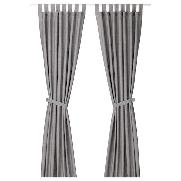 LENDA Curtains with tie-backs, 1 pair, grey 140x250 cm