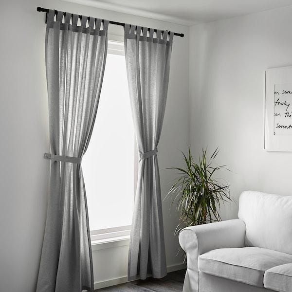 LENDA Curtains with tie-backs, 1 pair, grey 140x250 cm