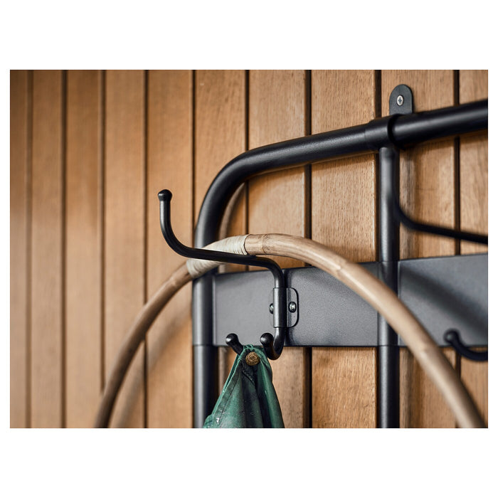 PINNIG Coat rack with shoe storage bench, black 193x37x90 cm