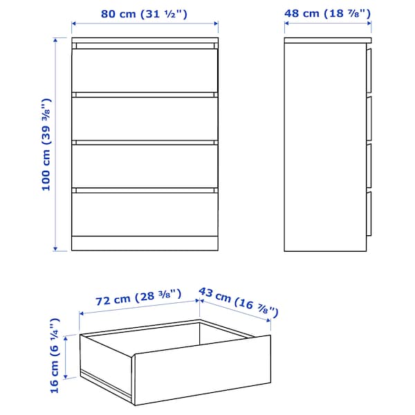 MALM chest of 4 drawers 80x101 cm white