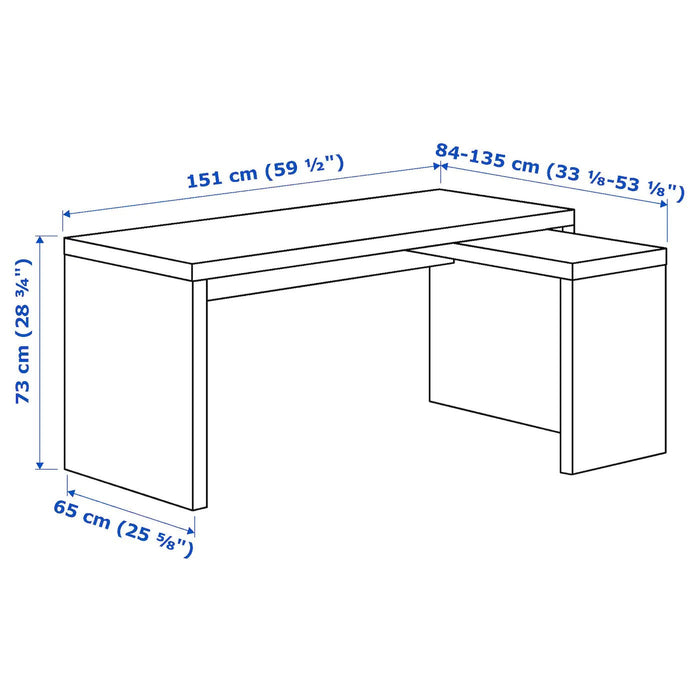 MALM Desk with pull-out panel, white 151x65 cm