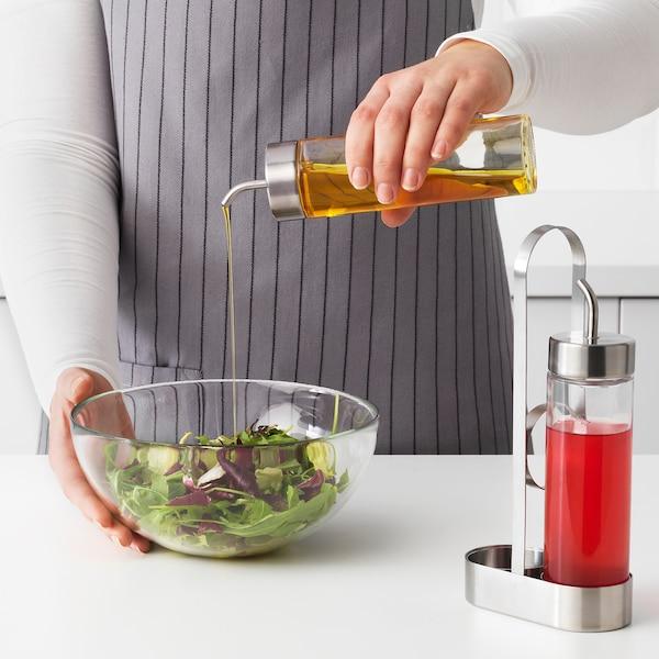 ORTFYLLD 3-piece oil/vinegar set, glass/stainless