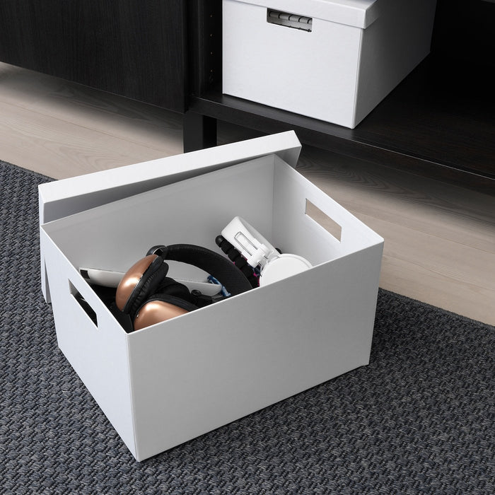 TJENA storage box with lid, white, 25x35x20 cm