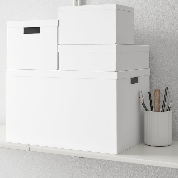 TJENA storage box with lid, white, 25x35x20 cm