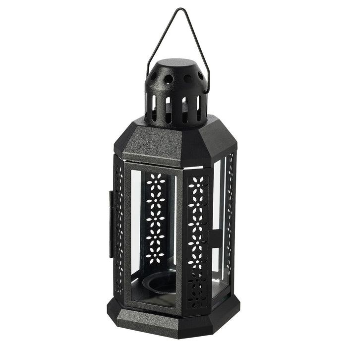 ENRUM Lantern for tealight, in/outdoor, black 22 cm