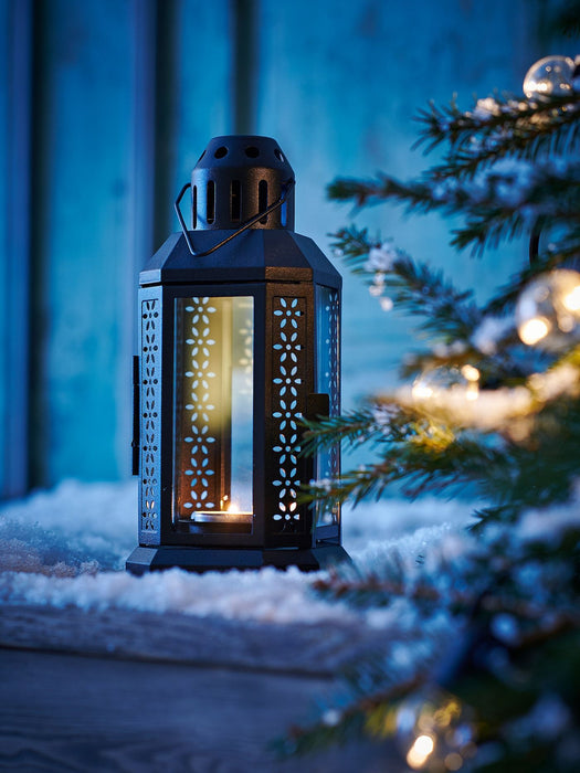 ENRUM Lantern for tealight, in/outdoor, black 22 cm