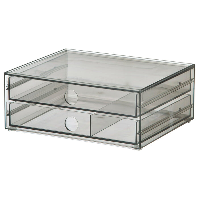 GODMORGON mini chest with 2 drawers, smoked, 23x19 cm