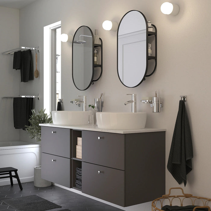 LINDBYN Mirror with storage, black 40x70 cm