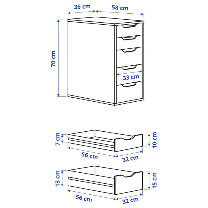 ALEX Drawer unit, white stained/oak effect 36x70 cm