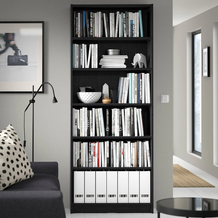 BILLY Bookcase, black oak effect, 80x28x202 cm