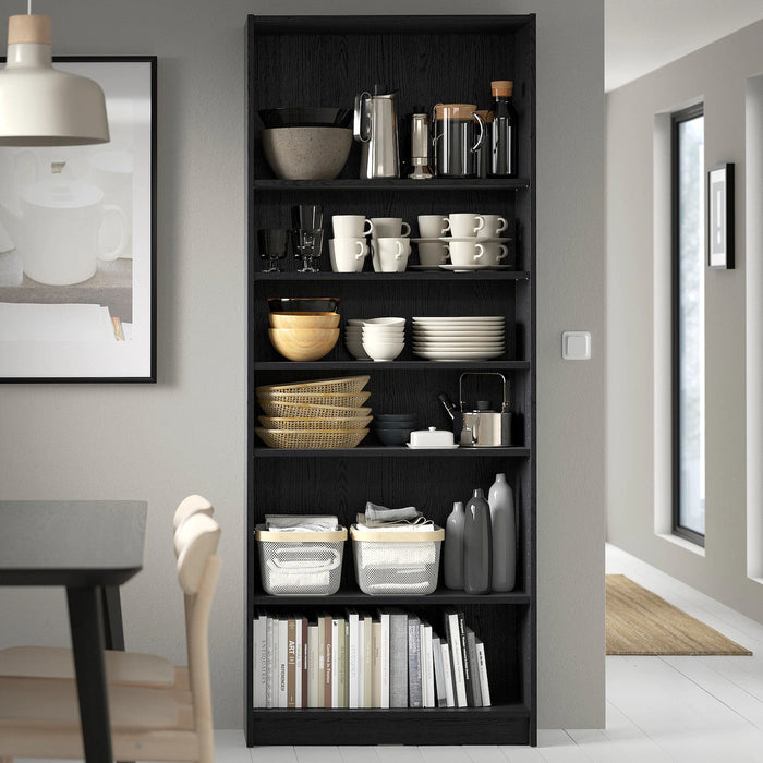 BILLY Bookcase, black oak effect, 80x28x202 cm